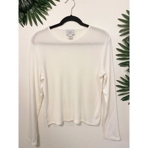 Ann Taylor Loft long sleeve cream crew neck top